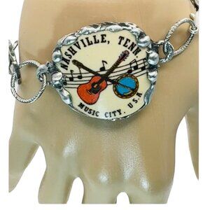 Music City Usa Nashville Tennessee Artisan Bracelet in Silver-Blend Metalwork